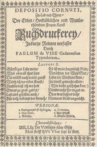 AN ACCOUNT OF THE  GERMAN MORALITY PLAY ENTITLED DEPOSITIO CORNUTI TYPOGRAPHICI