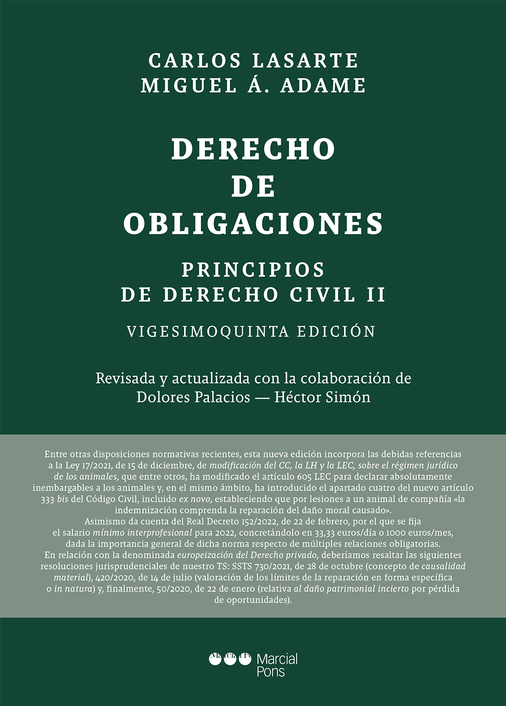 Principios de Derecho civil 25ª ed.   «Tomo II: Derecho de obligaciones» (9788413814155)