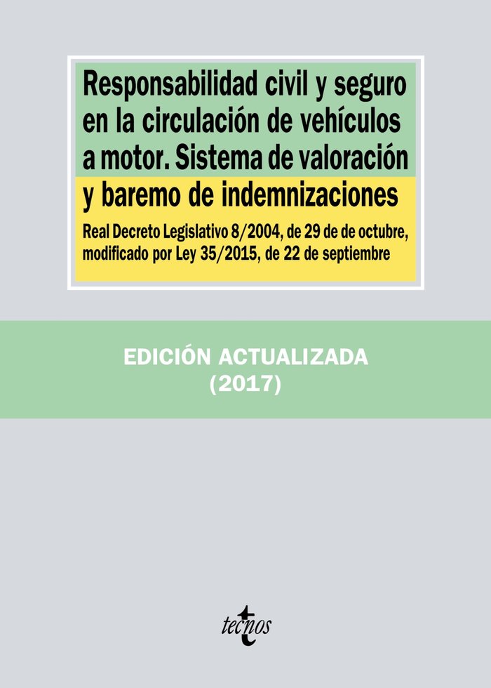 Responsabilidad civil y seguro en la circulación de vehículos a motor. Sistema de valoración y baremo de indemnizaciones   «Real Decreto Legislativo 8/2004, de 29 de octubre, modificado por Ley 35/2015, de 22 de septiembre» (9788430970810)